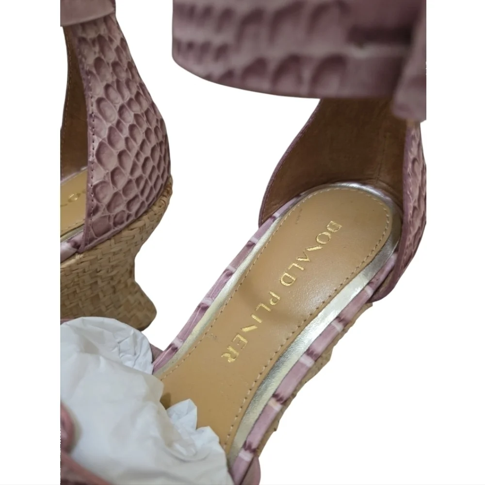 NIB Donald Pliner Trixee Crocco Leather Ankle Strap Wedge Espadrille Sandals 6